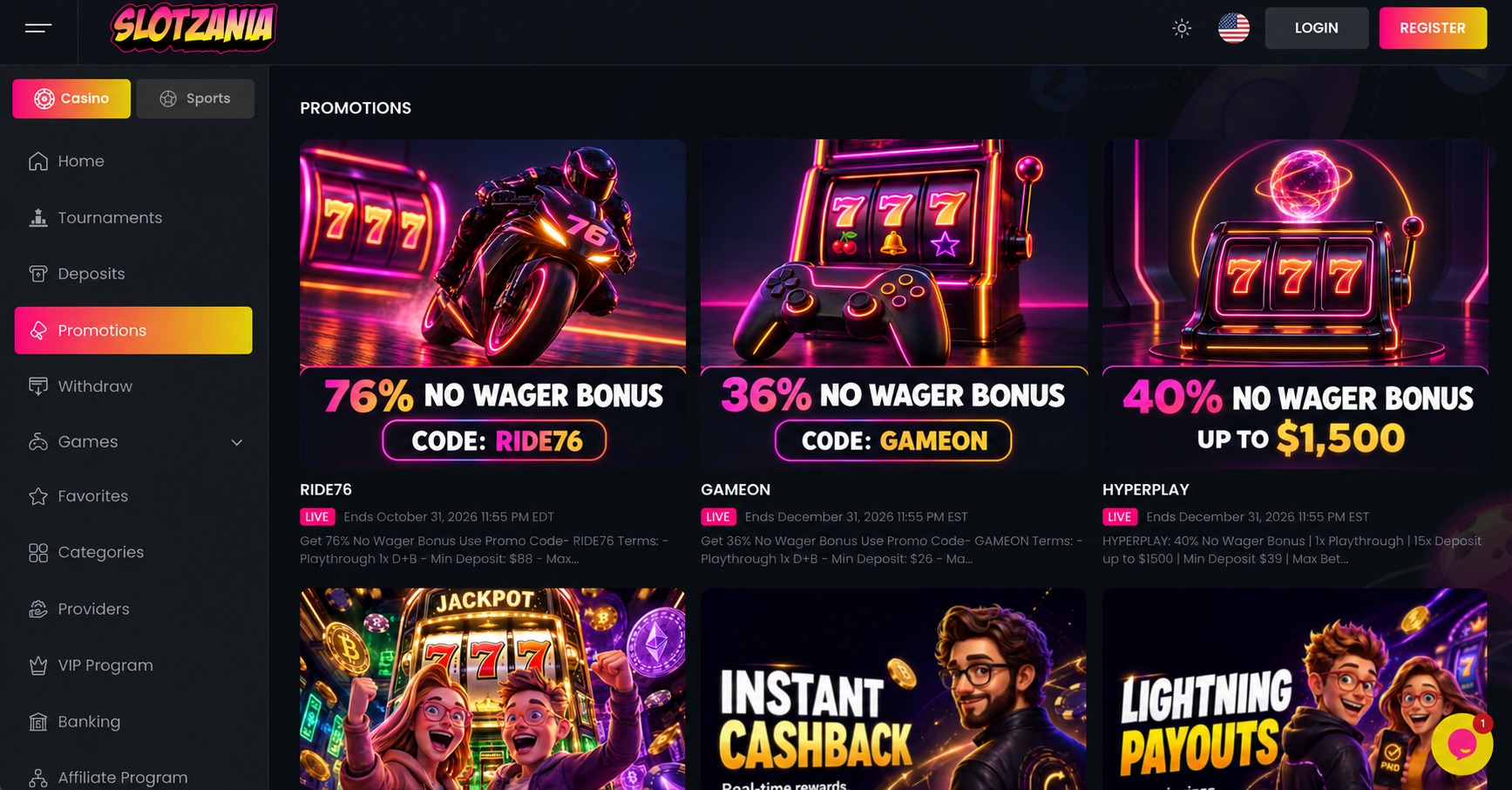 Slotzania casino promotions mockup
